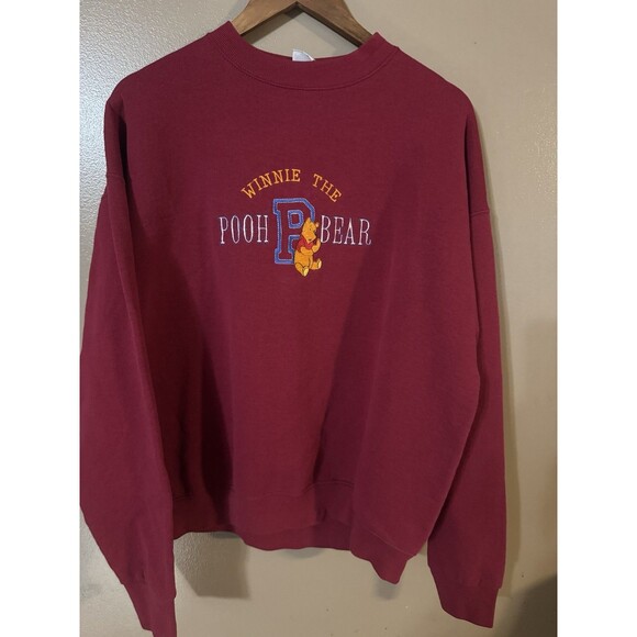 Vtg Winnie The Pooh Bear Embroidered Mickey & Co Sweatshirt Burgundy Disney  XL - Picture 1 of 7